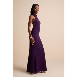 Lulus Damaris Dark Purple Mock Neck Backless Maxi Dress - Size M